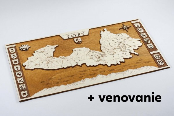 Drevená mapa Tatier 90x50cm s venovaním